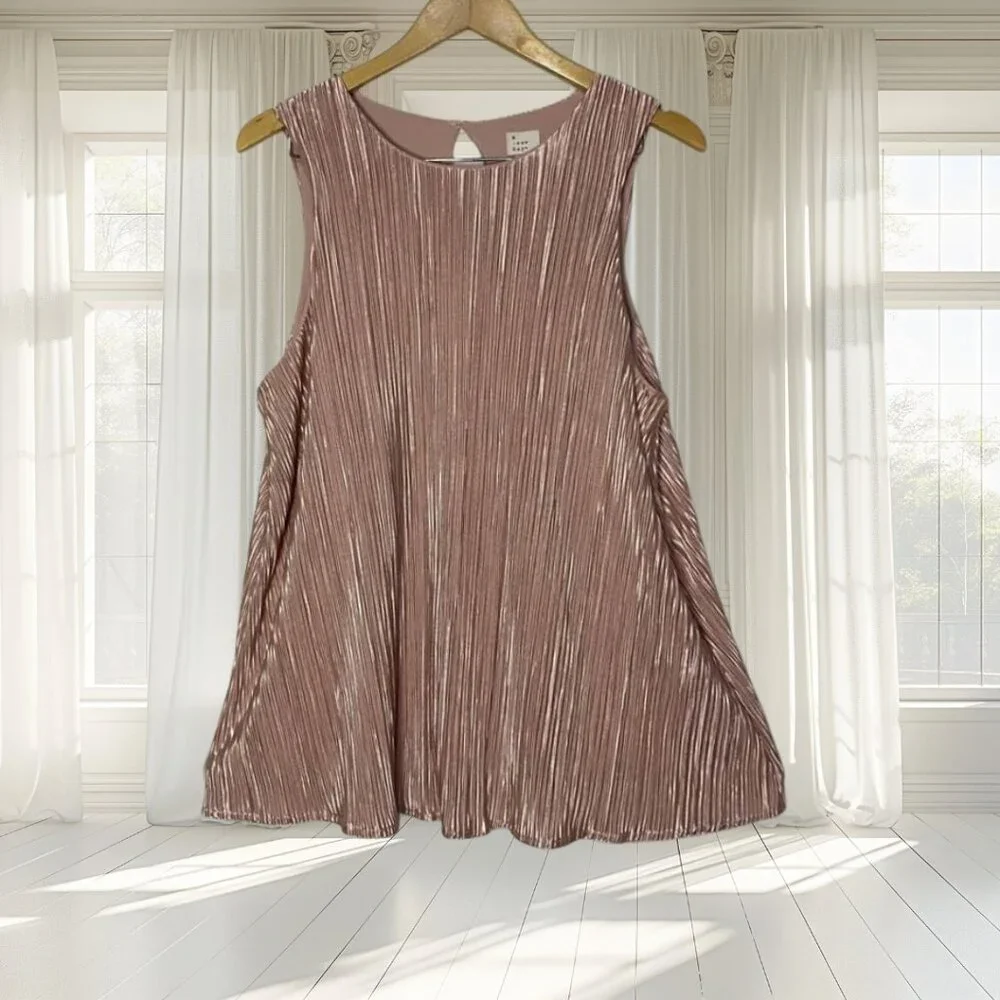 NWT A New Day Blush Pink Pleated Swing Top Sleeveless Keyhole Back Large - Picture 2 of 15